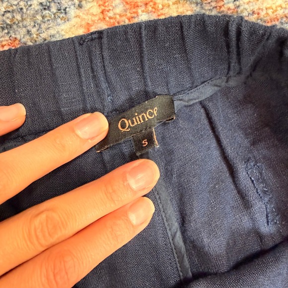 Quince 100% European Linen Pants 25" Deep Navy Wide Leg Crop Pull On Small - Picture 8 of 13